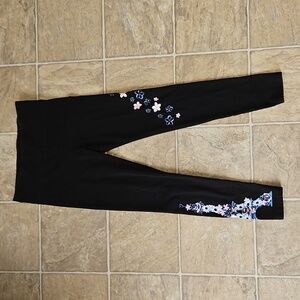 Justice Black Floral Eiffel Tower Leggings  Size 14/16